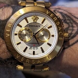 Versace Gold and White Men's Chronograph Watch